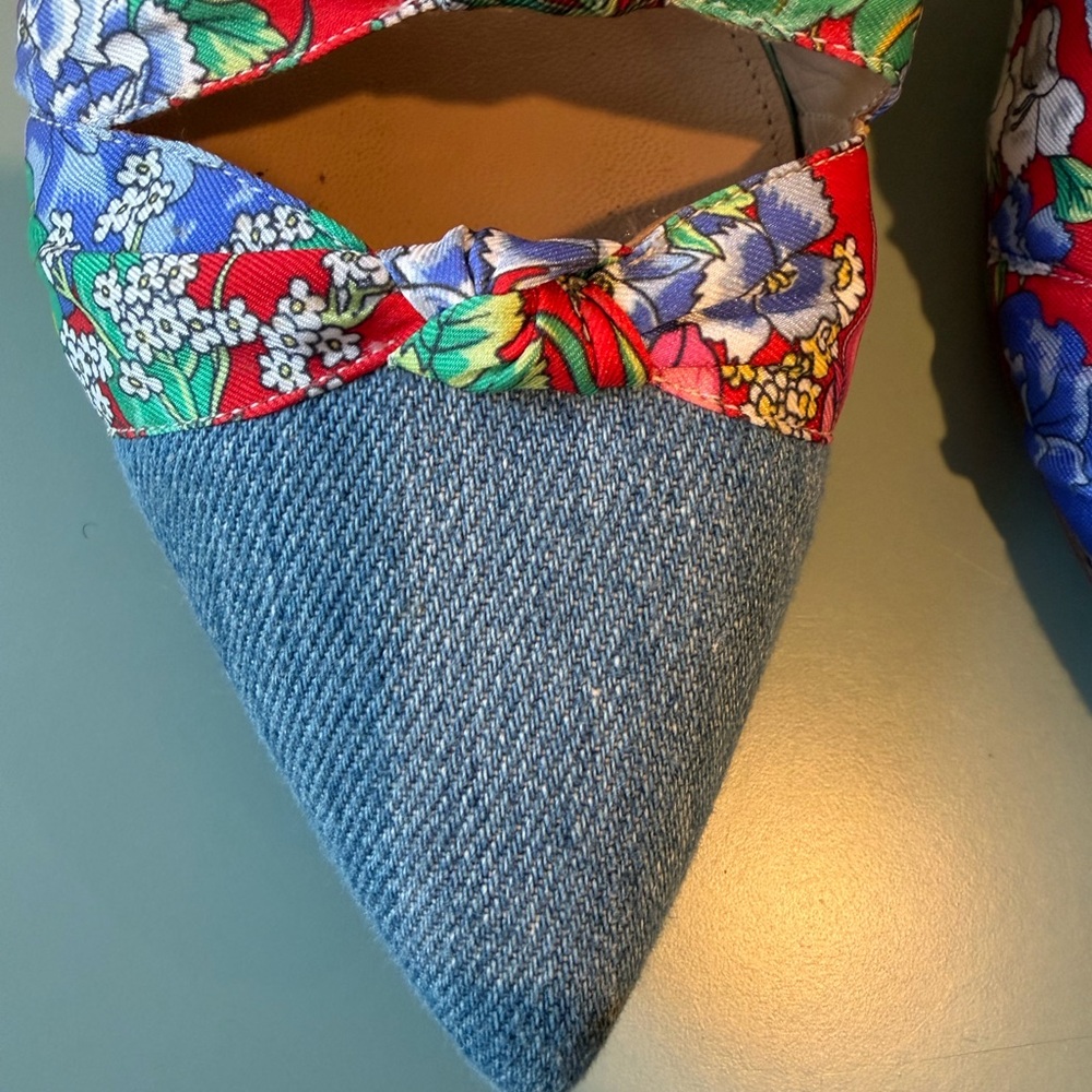 Aquazzura Firenze Denim Floral Pointed Toe Mule Flats Size 37.5 - Picture 4 of 7